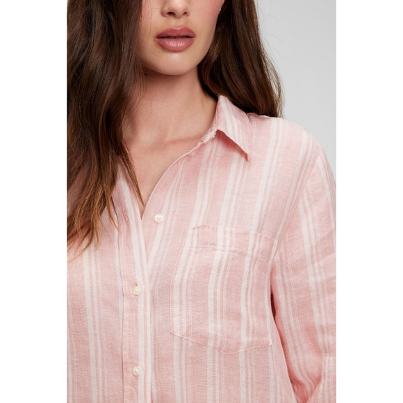 GAP Linen Boyfriend Shirt Pink Stripe Long Sleeve Tall Size Large - Picture 4 of 12